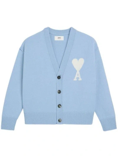 Ami Alexandre Mattiussi Sky Blue Wool Knitwear Cardigan
