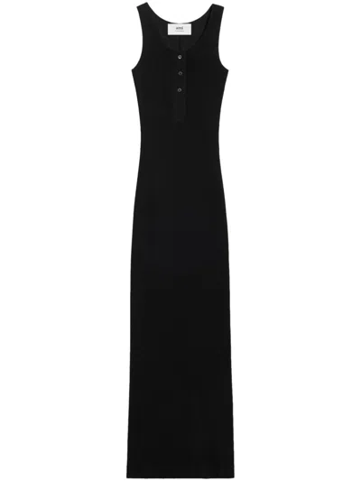 Ami Alexandre Mattiussi Sleeveless Cotton Maxi Dress In Schwarz