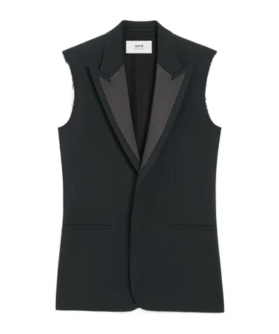 AMI ALEXANDRE MATTIUSSI SLEEVELESS PLEATED JACKET