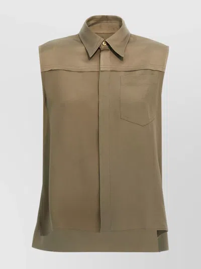 AMI ALEXANDRE MATTIUSSI SLEEVELESS POINTED COLLAR SHIRT WITH CHEST POCKET