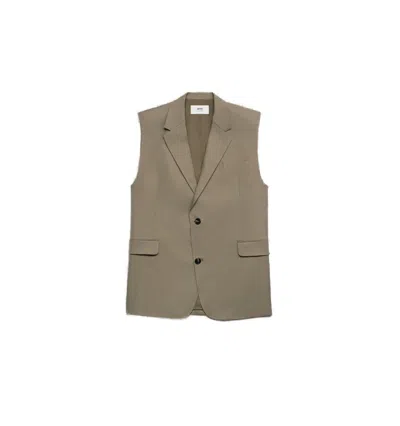 AMI ALEXANDRE MATTIUSSI SLEEVELESS TAILORED BLAZER WITH NOTCH LAPEL