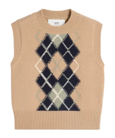 AMI ALEXANDRE MATTIUSSI AMI AMI PARIS ARGYLE SLEEVELESS JUMPER