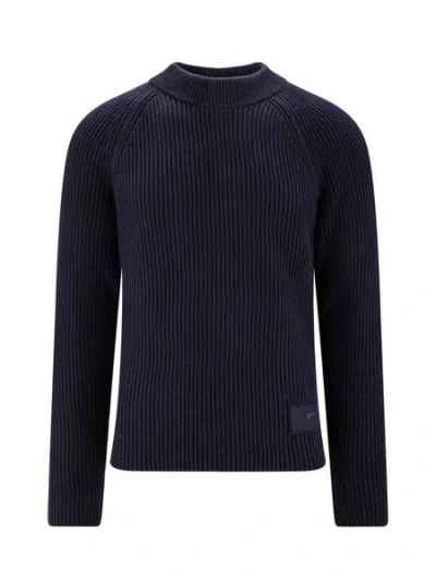 Ami Alexandre Mattiussi Slim Fit Cotton And Wool Knit Sweater For Men In Blue