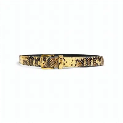 Ami Alexandre Mattiussi Slim Snakeskin Pattern Goat Leather Belt In Gold