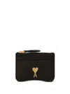 Ami Alexandre Mattiussi Zippered Card Case Ami De Coeur In Black/vibrated Brass