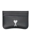 Ami Alexandre Mattiussi Black Paris Paris Card Holder In Black/vibrated Silver