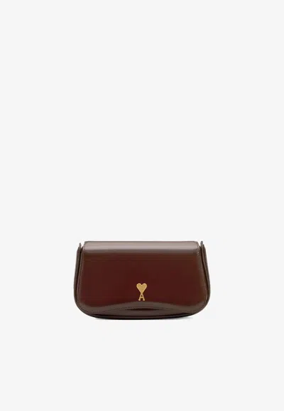 Ami Alexandre Mattiussi Small Paris Paris Glazed Leather Crossbody Bag In Burgundy