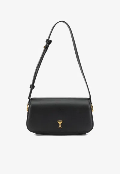 Ami Alexandre Mattiussi Small Paris Paris Leather Shoulder Bag In Black
