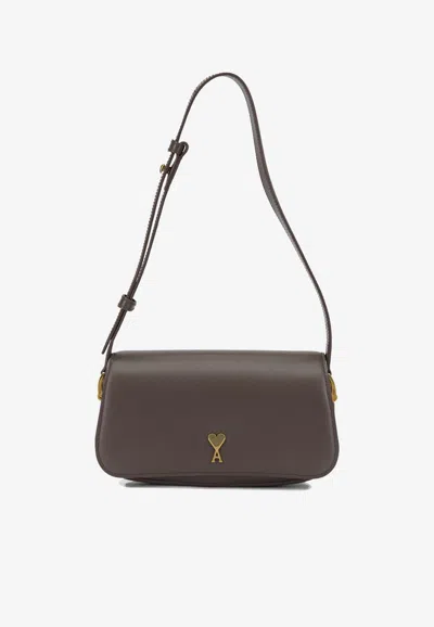 Ami Alexandre Mattiussi Brown Cowhide Leather Paris Paris Shoulder Bag In Blue