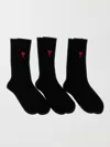 Ami Alexandre Mattiussi Set 3 Paia Di Calze Ami Paris In Misto Cotone In Black