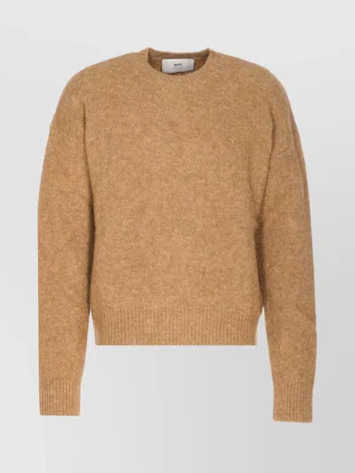 Ami Alexandre Mattiussi Soft Textured Long Sleeve Crew Neck Sweater In Gold