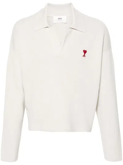 Ami Alexandre Mattiussi Spread-collar Ribbed Jumper In Neutrals