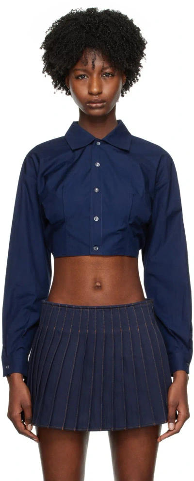 Ami Alexandre Mattiussi Cropped Wraparound Shirt Blue For Women In 4003 Lazuli Blue