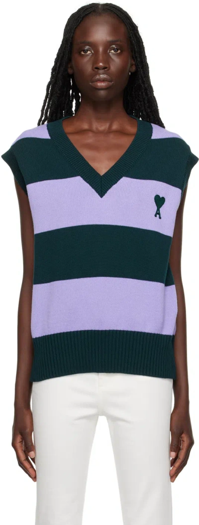 Ami Alexandre Mattiussi Ssense Exclusive Purple & Green Ami De Cœur Vest In Digital Violet/dark
