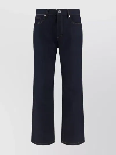 Ami Alexandre Mattiussi Straight Cut Cotton Jeans With Leather Patch In Blue