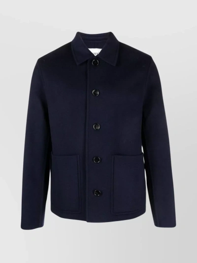 Ami Alexandre Mattiussi Straight Hem Wool-cashmere Jacket In Blue