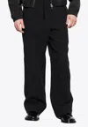 Ami Alexandre Mattiussi Ami Paris Men Black Pants With Elastic Waist With Drawstring In Virgin Wool Man In Black