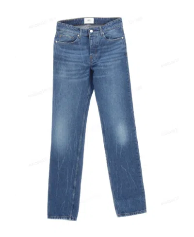 Ami Alexandre Mattiussi Ami Straight-leg Denim Jeans With Faded Blue Wash And Leather Accent