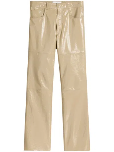 Ami Alexandre Mattiussi Straight-leg Leather Trousers In Light Sand