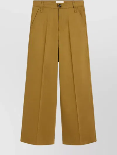 Ami Alexandre Mattiussi Straight Wide-leg Trousers High Waist In Brown