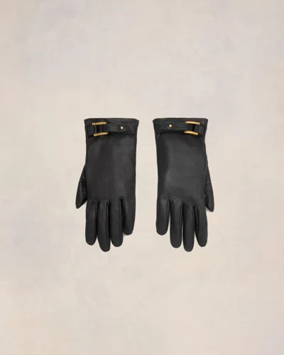 AMI ALEXANDRE MATTIUSSI BLACK LEATHER STRAP DETAIL GLOVES BLACK