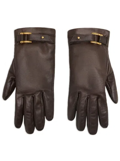 Ami Alexandre Mattiussi Strap-detail Leather Gloves In Dark Coffee