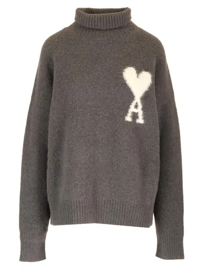 Ami Alexandre Mattiussi Stretch Alpaca Sweater In Grey