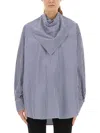 Ami Alexandre Mattiussi Ami Paris Blue Striped Poplin Shirt With Scarf Women In Blue