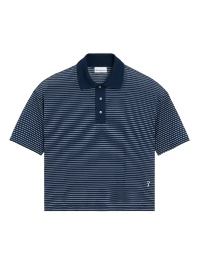 Ami Alexandre Mattiussi Striped Boxy Fit Polo With "ami De Coeur" Patc In Blue