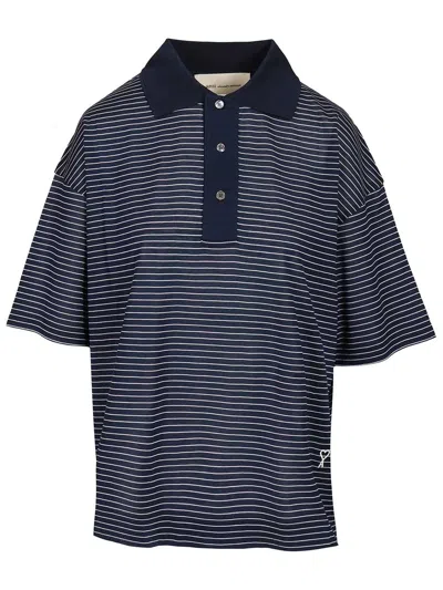 Ami Alexandre Mattiussi Striped Boxy Fit Polo With Ami De Coeur Patch Polo Shirt Blue