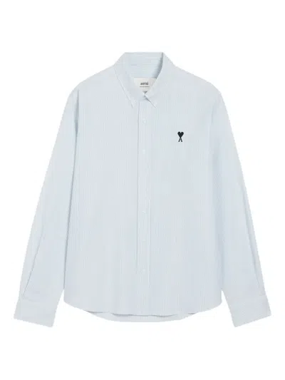 Ami Alexandre Mattiussi Button-down Collar Logo-embroidered Cotton Oxford Shirt In Blue