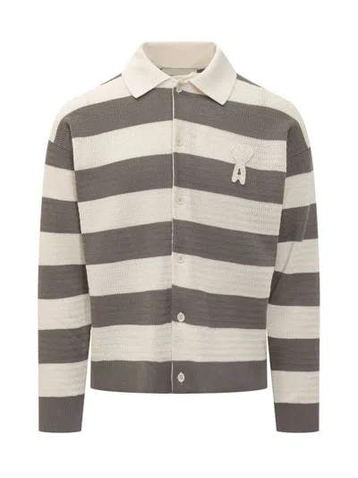 Ami Alexandre Mattiussi Ami Paris Crochet Adc Stripes Cardigan In Gray