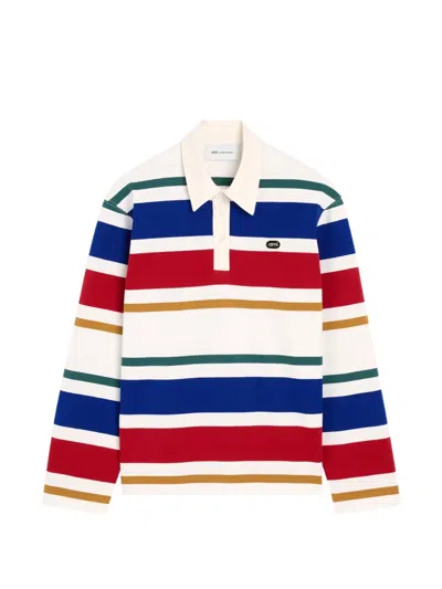 Ami Alexandre Mattiussi Striped Cotton Polo With Ami Patch In Multi
