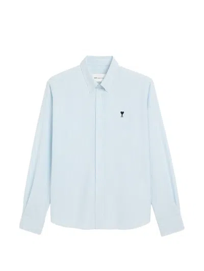 Ami Alexandre Mattiussi Striped Cotton Shirt With Ami De Coeur In Blue