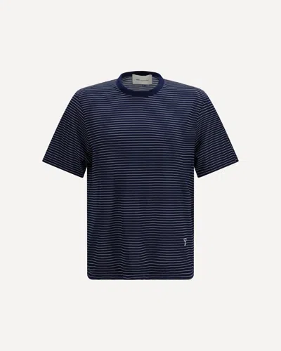 Ami Alexandre Mattiussi Mens Ami Paris Adc-embroidered Striped Cotton-jersey T-shirt In Blue