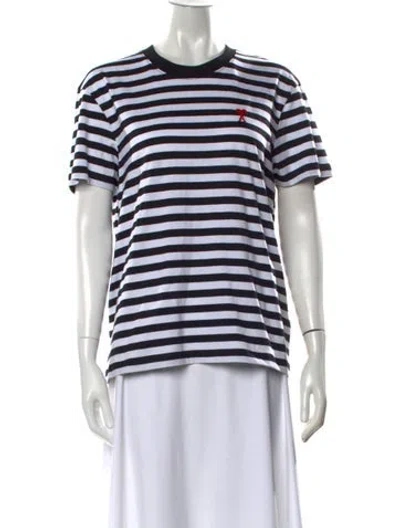 Pre-owned Ami Alexandre Mattiussi Striped Crew Neck T-shirt W/ Tags In White