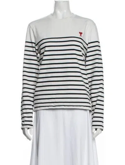Pre-owned Ami Alexandre Mattiussi Striped Crew Neck T-shirt In White