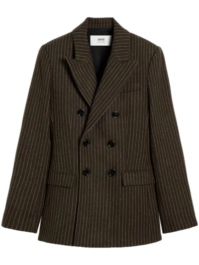 Ami Alexandre Mattiussi Brown Double-breasted Blazer In Dark Coffe/ Sable