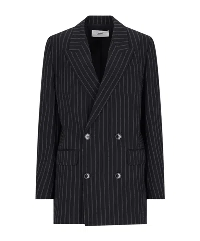 Ami Alexandre Mattiussi Striped Double-breasted Suit Jacket In Black