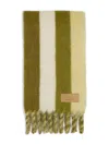 Ami Alexandre Mattiussi Rectangular Scarf With Fringed Edges And Stripes In Green
