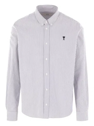 Ami Alexandre Mattiussi Ami Paris Long-sleeved Striped Shirt In Gray
