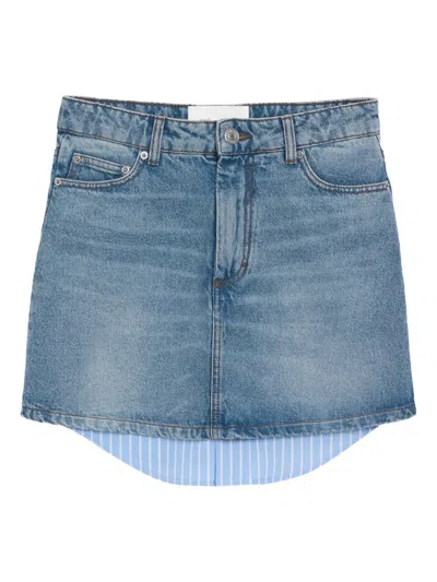 Ami Alexandre Mattiussi Striped Insert Denim Mini Skirt In Blue