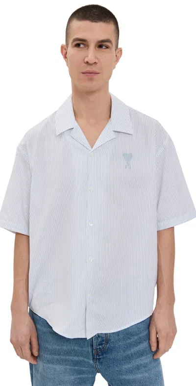 Ami Alexandre Mattiussi Striped Logo Camp Collar Shirt White/blue Note