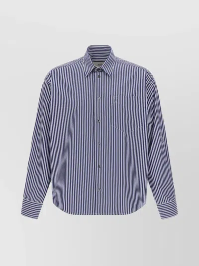 AMI ALEXANDRE MATTIUSSI STRIPED LONG SLEEVE SHIRT CHEST POCKET