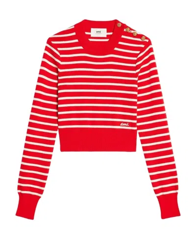 Ami Alexandre Mattiussi Striped Merino Wool Jumper In Red
