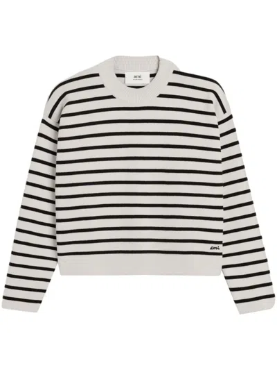 Ami Alexandre Mattiussi Striped Organic Cotton Sweater In White