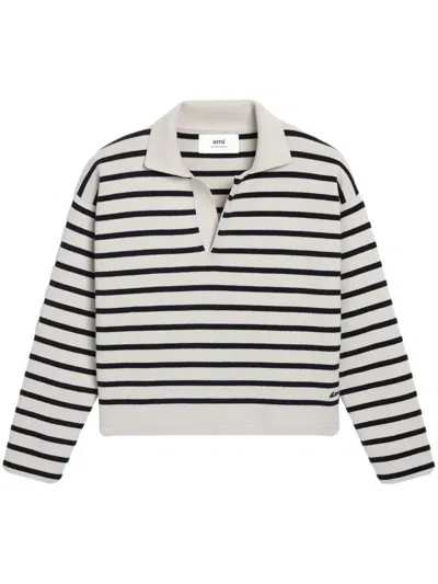 Ami Alexandre Mattiussi Striped Polo Jumper In Neutrals