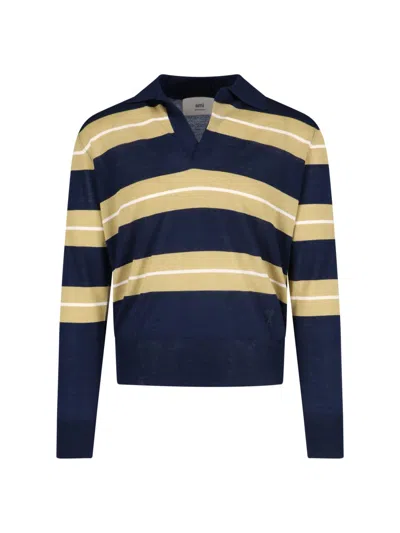 Ami Alexandre Mattiussi Striped Polo Shirt In Blue