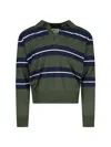 Ami Alexandre Mattiussi Green Polo With All-over Striped Motif And Polo-style Collar In Green