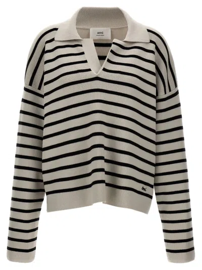 AMI ALEXANDRE MATTIUSSI STRIPED POLO SWEATER